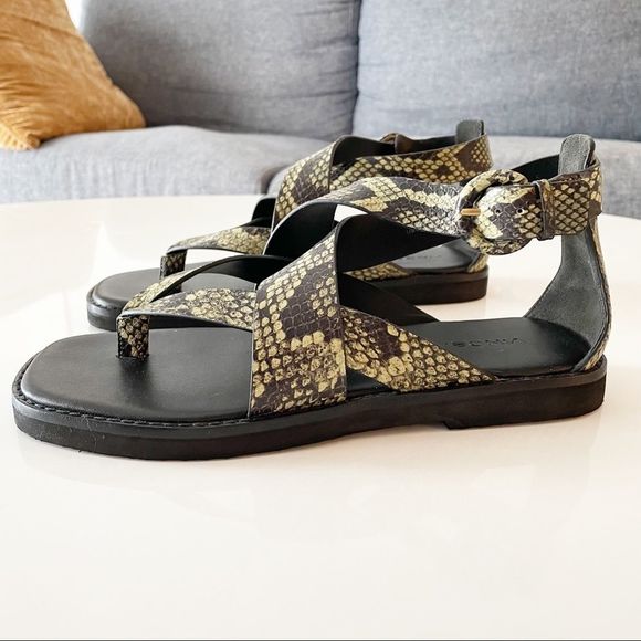 𝅺Vince ‘Morris’ Leather Snake Gladiator Sandal Green - Picture 1 of 7